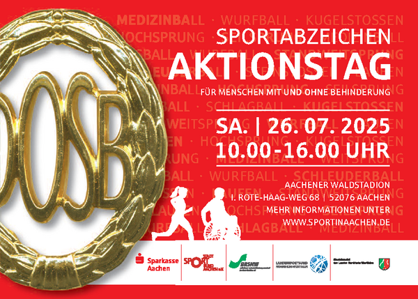 Der Sportabzeichen-Aktionstag für Menschen mit und ohne Behinderung findet am 27. Juli 2025 von 10:00 bis 16:00 Uhr im Aachener Waldstadion statt | Grafik (c) SSB Aachen e.V. 