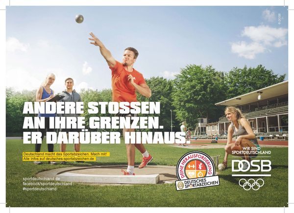Deutsches Sportabzeichen. Werbemotiv Kugelstoßen im Disziplinbereich Kraft. Aktionstag für Menschen mit und ohne Behinderung am 27. Juli 2025 von 10-16 Uhr im Aachener Waldstadion. | Grafik (c) DOSB 