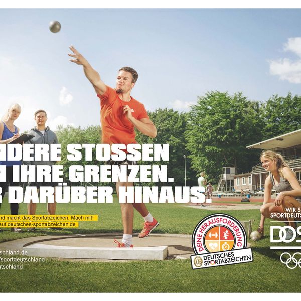 Deutsches Sportabzeichen. Werbemotiv Kugelstoßen im Disziplinbereich Kraft. Aktionstag für Menschen mit und ohne Behinderung am 27. Juli 2025 von 10-16 Uhr im Aachener Waldstadion. | Grafik (c) DOSB 